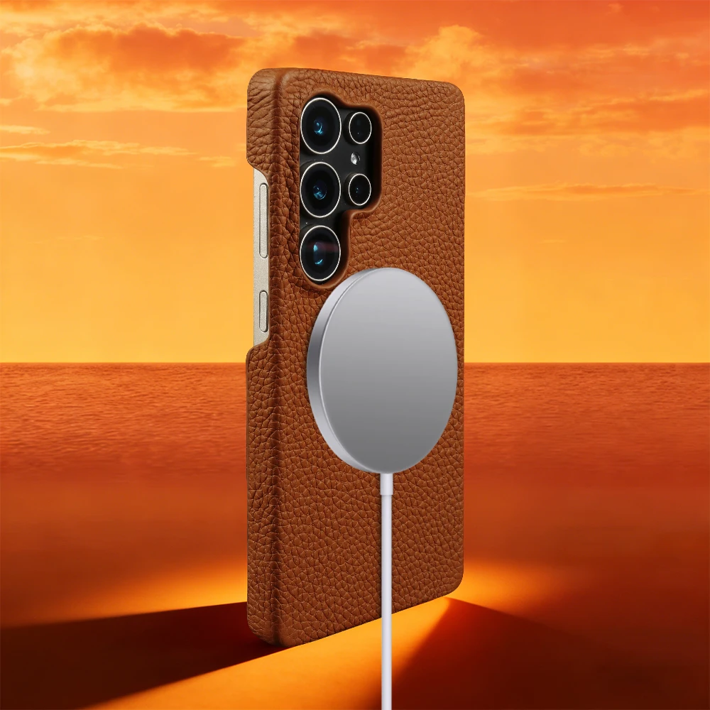 for Samsung Galaxy S26 Pro S25 Edge S24 S23 Ultra S22 S21 FE Genuine Leather Magnetic Case for Magsafe Shockproof Back Cover