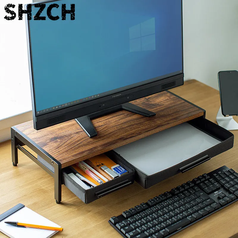 Desktop Monitor Riser with Drawer Ergonomic Computer Stand Keyboard Storage Holder Multifunctional Table Organizer for Office