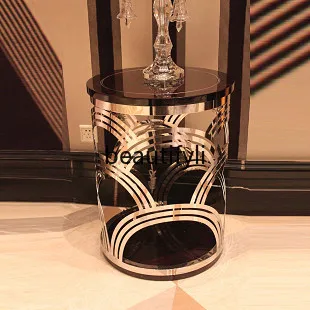

yj5 Stainless steel modeling edge art solid wood coffee table