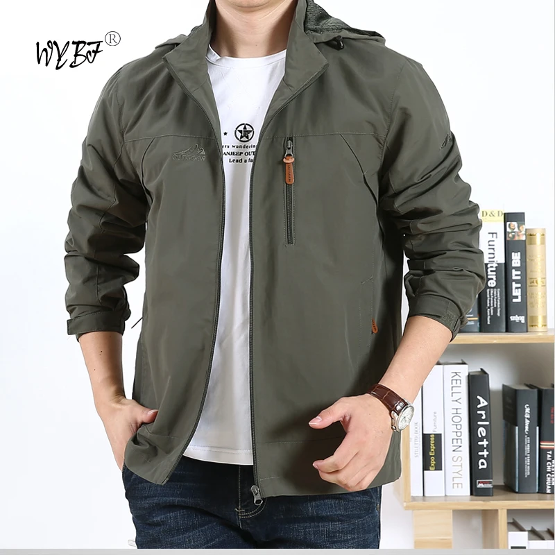 2024 New Windbreaker Men Tactical Jacket Waterproof Outdoor Hooded Coat Sports Military European Field Climbing Thin Outwear