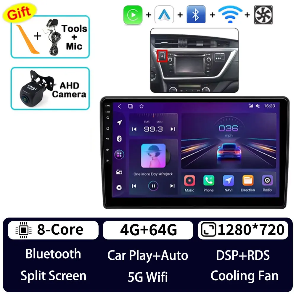 Android 15 Carplay voor Toyota Auris 2013 2014 2015 2016 Corolla E160 E170 LHD 360 camera 5G WIFI autoradio BT videospeler QLED