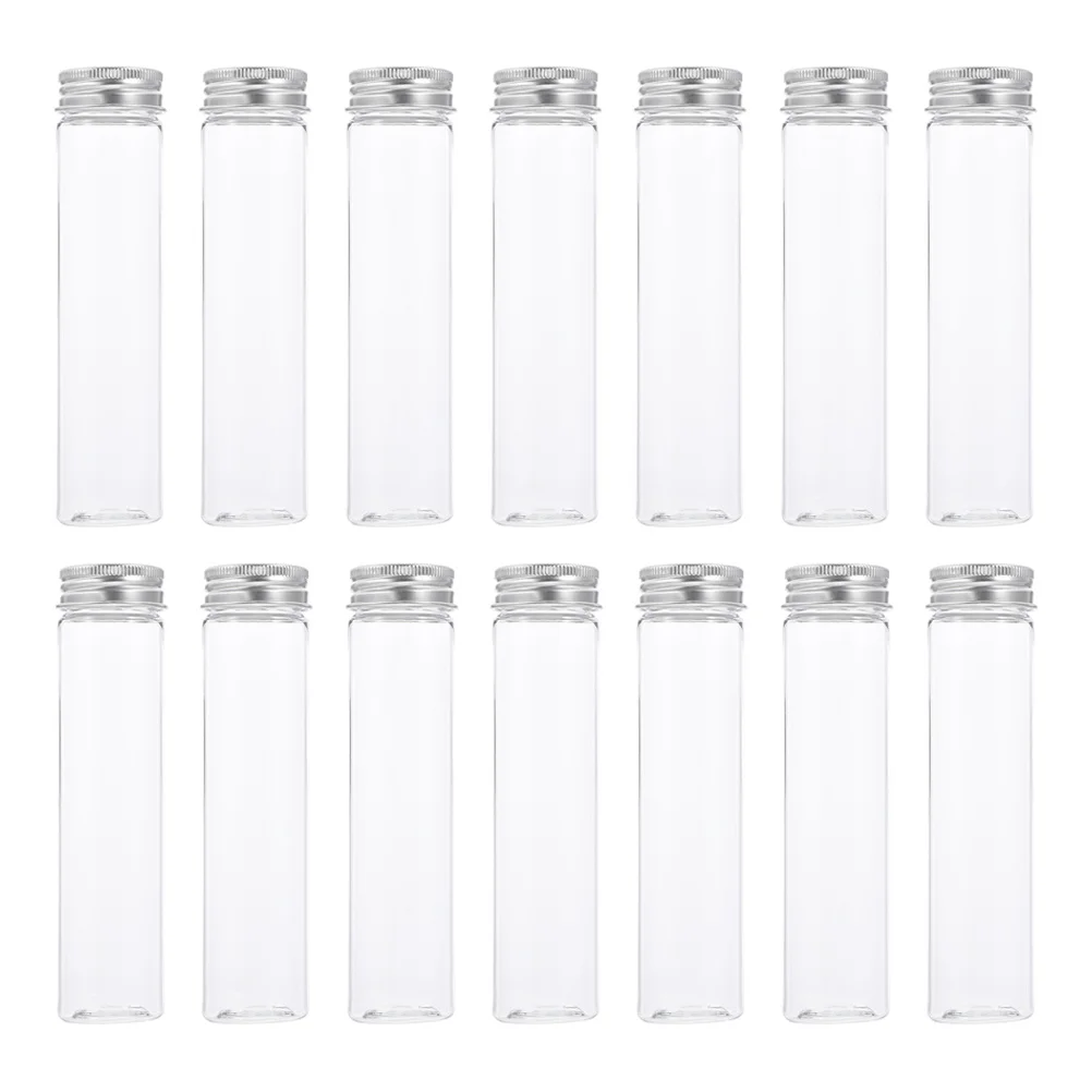 20 قطعة أنابيب اختبار واضحة 110 مللي أنابيب تخزين بلاستيكية قاعدة مسطحة متينة للتجارب قوارير مختومة مقاومة للماء حاويات صغيرة