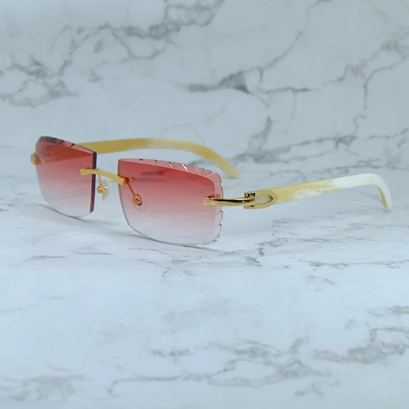 화이트 버팔로 경적 태양 안경 작은 다이아몬드 컷 선글라스 진짜 버팔로 경적 세련된 빈티지 카터 럭셔리 안경 골드 프레임