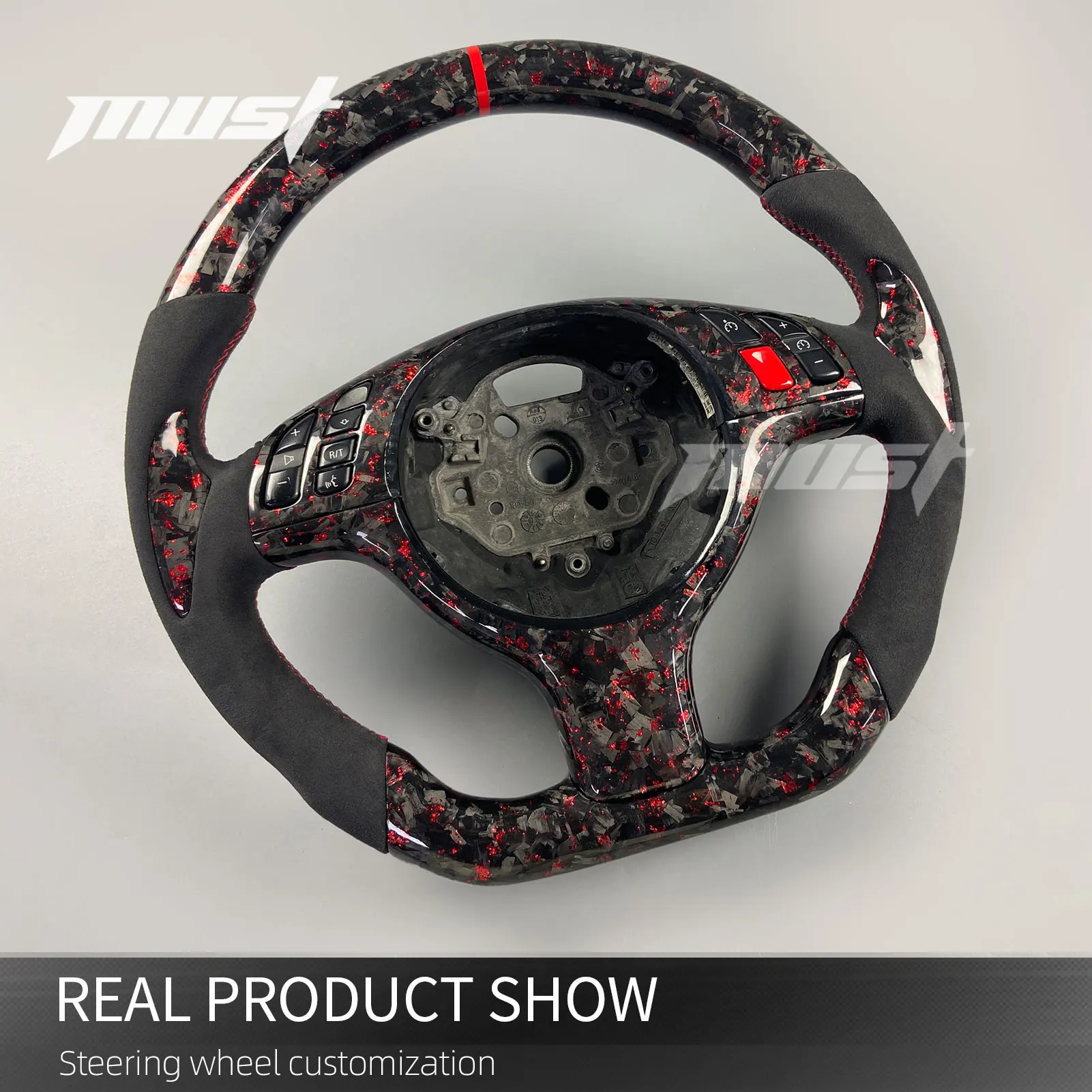For BMW E39 E46 M3 M5 330i 330Ci 2001-2005 Upgrade Customized Red Flake Forged Carbon Fiber Steering Wheel