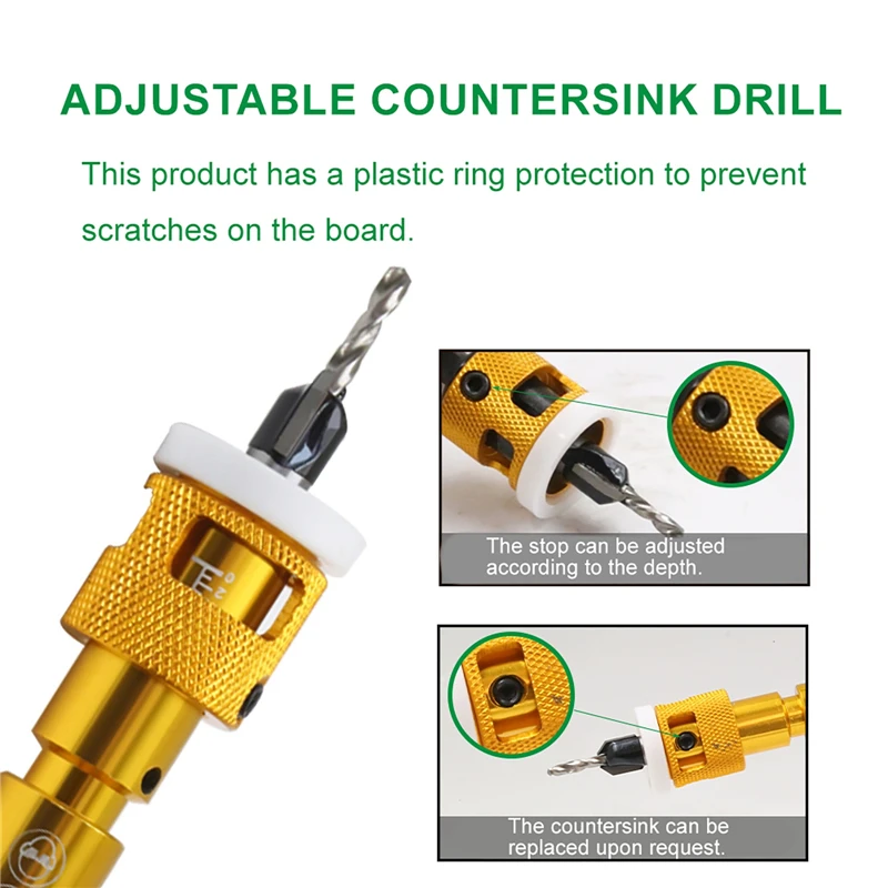 5pcs Set Adjustable Limit Countersink Bit Router Bit Set Woodworking Milling Cutter Step Drill Hole Opening Tool