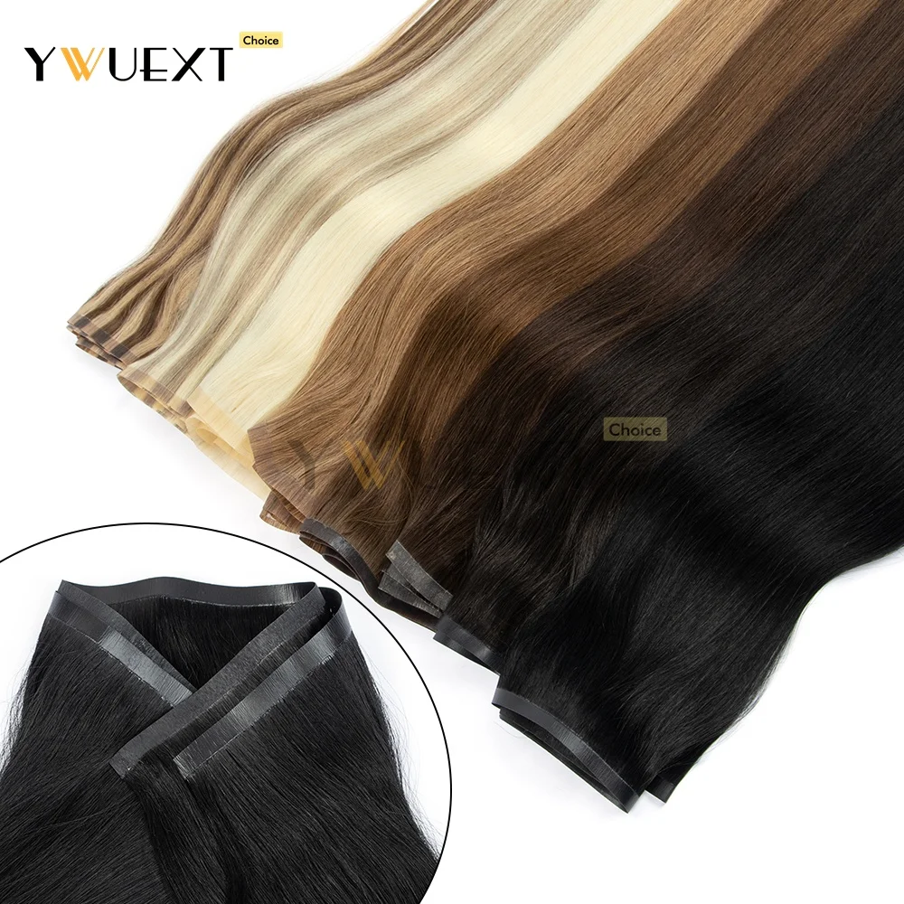 Long PU Flat Weft Seamless Tape Bundles Human Hair 40G-50G Invisible PU Skin Weft Hair Extension Tape On Hair for Women YWUEXT