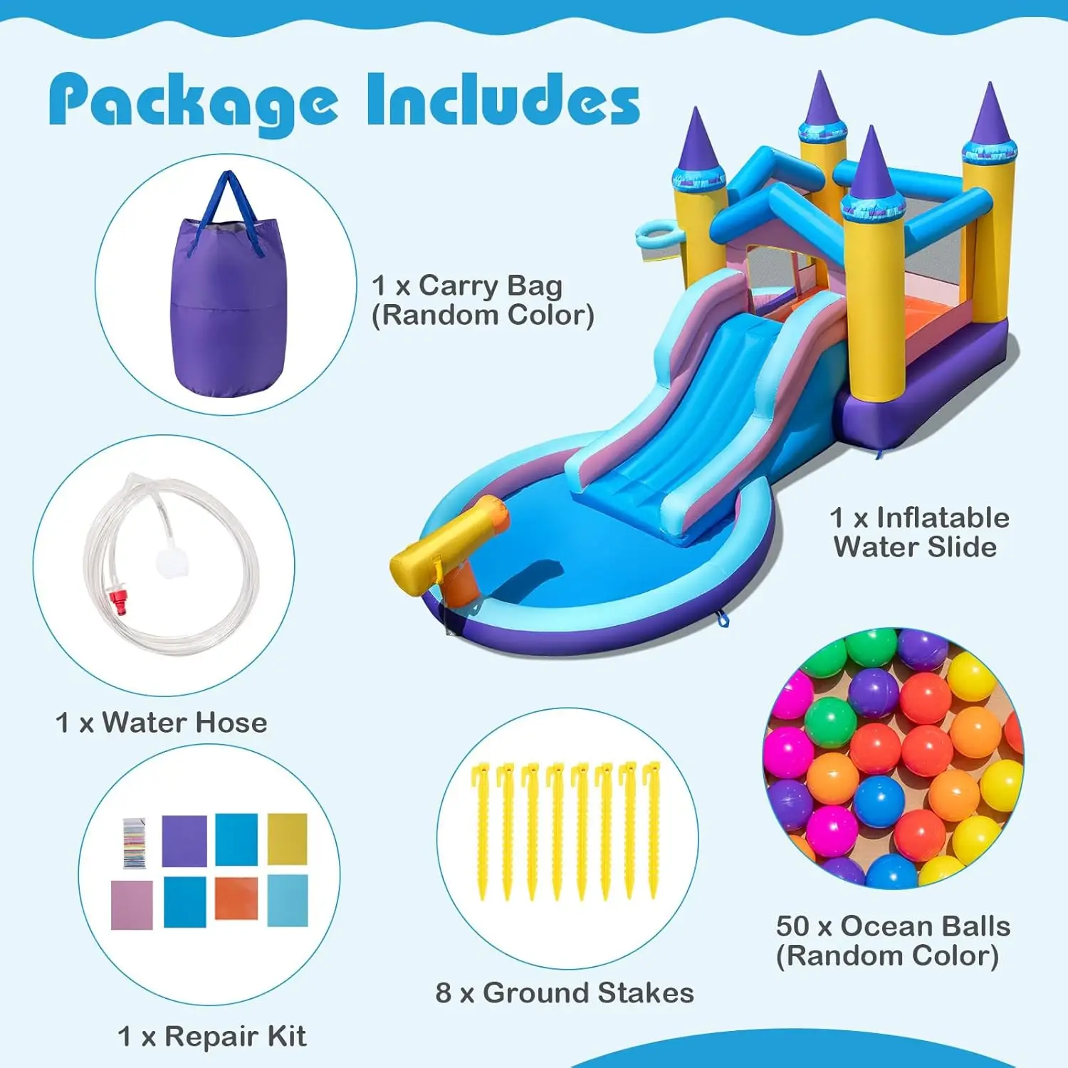 Inflatable Water Slide, Ocean Bounce House Water Park with Ball Pit & Splash Pool for Outdoor Fun, Bouncy Castle Waterslides Inf