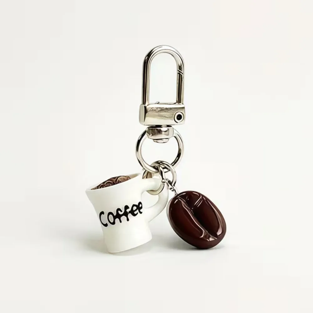 Simulation Coffee Cup Keychain Miniature Resin Coffee Beans Keychain Cartoon Portable Mini Coffee Cup Bag Charm Backpack Hanging