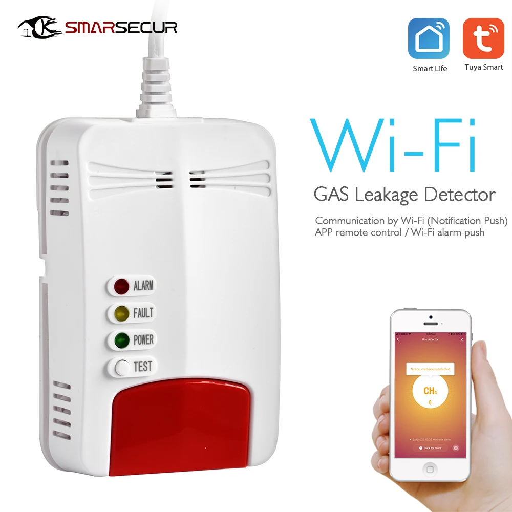 SMARSECUR Wifi แก๊สเครื่องตรวจจับ Wi-Fi ธรรมชาติรั่วเครื่องตรวจจับแก๊สสำหรับ Tuya Smart Life