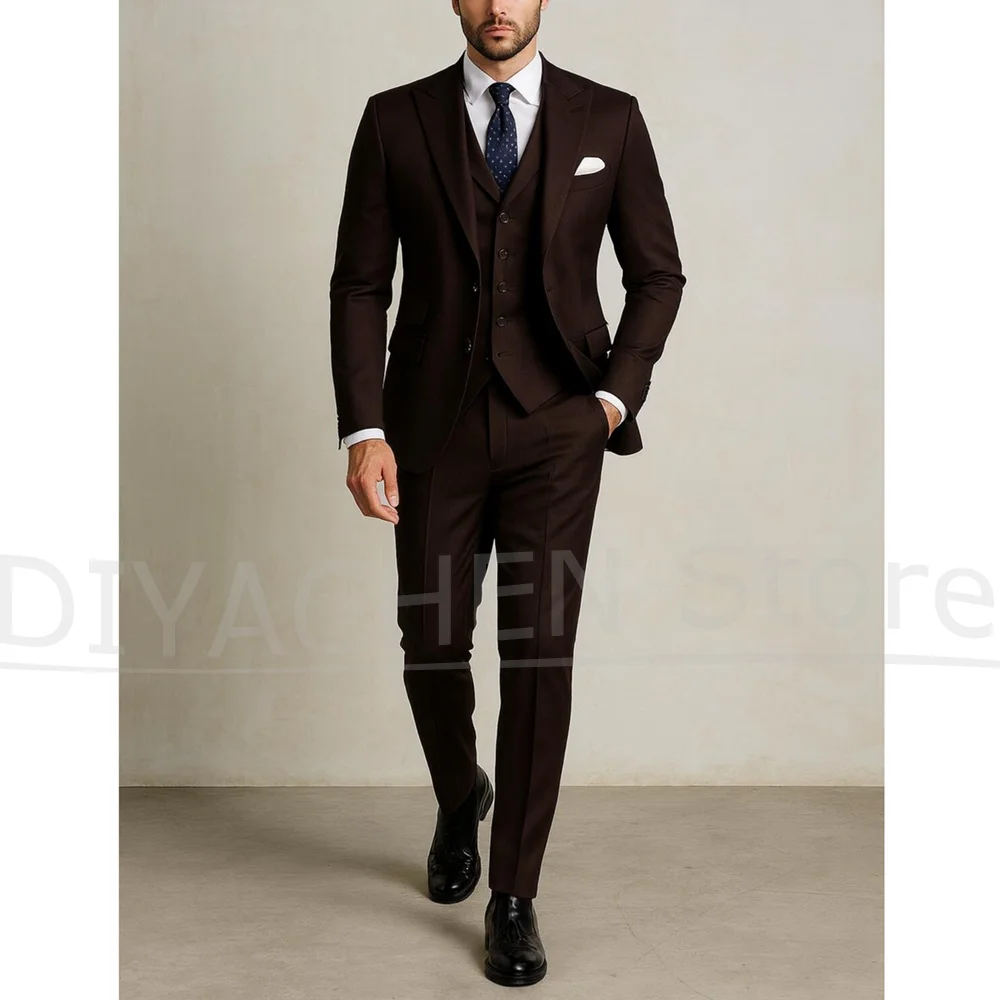 Men Formal Wear Brown - Dark Brown Men Suit 3 Piece