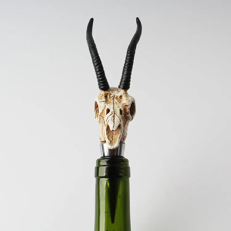 Antelope Horn Water Buffalo OEM Sublimation Metal/Resin Durable Animal Skulls Fashion Wine Stopper