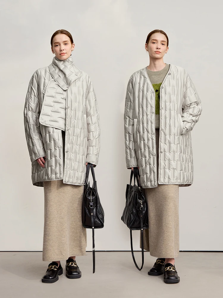 AMII Women Down Jacket 2025 Winter New Solid Color Warm Coat Female Loose Medium And Long Long Sleeve Women's Coat 12524032