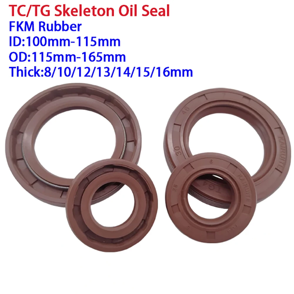 1Pcs TC/TG Skeleton Oil Seal FKM Rubber Oil Seal High-Temperature Wear-Resistant Brown Seal Ring Thick 8mm-16mm ID 100mm-115mm
