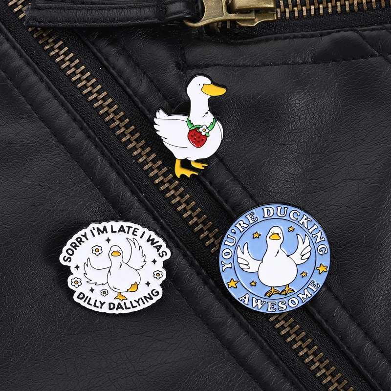 Cute Duck Pun Collection Pin Youre Awesome Brooch with Fruit Decoration Accessory for Daily Wear Lighthearted Style