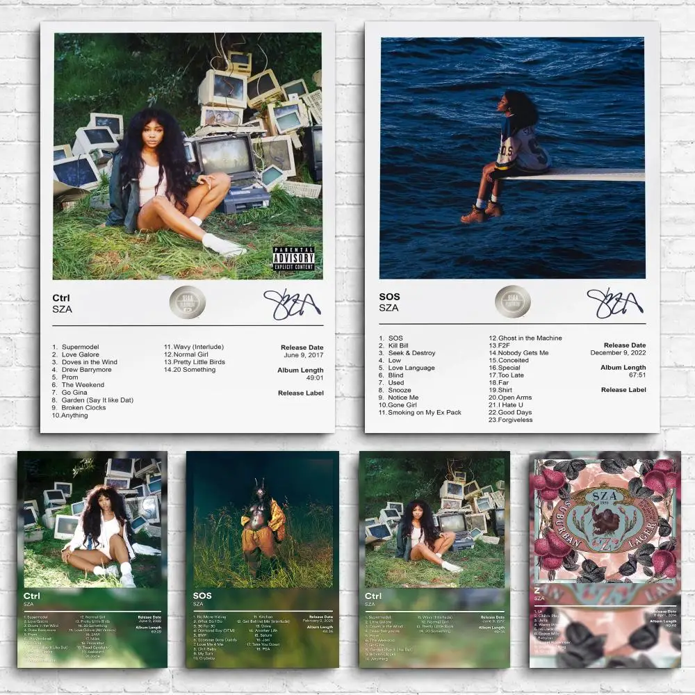 Singer Album S-Sza Framed Wall Painting Ready to Hang Canvas Poster for Bedroom Living Room Hallway Home Decor Gift