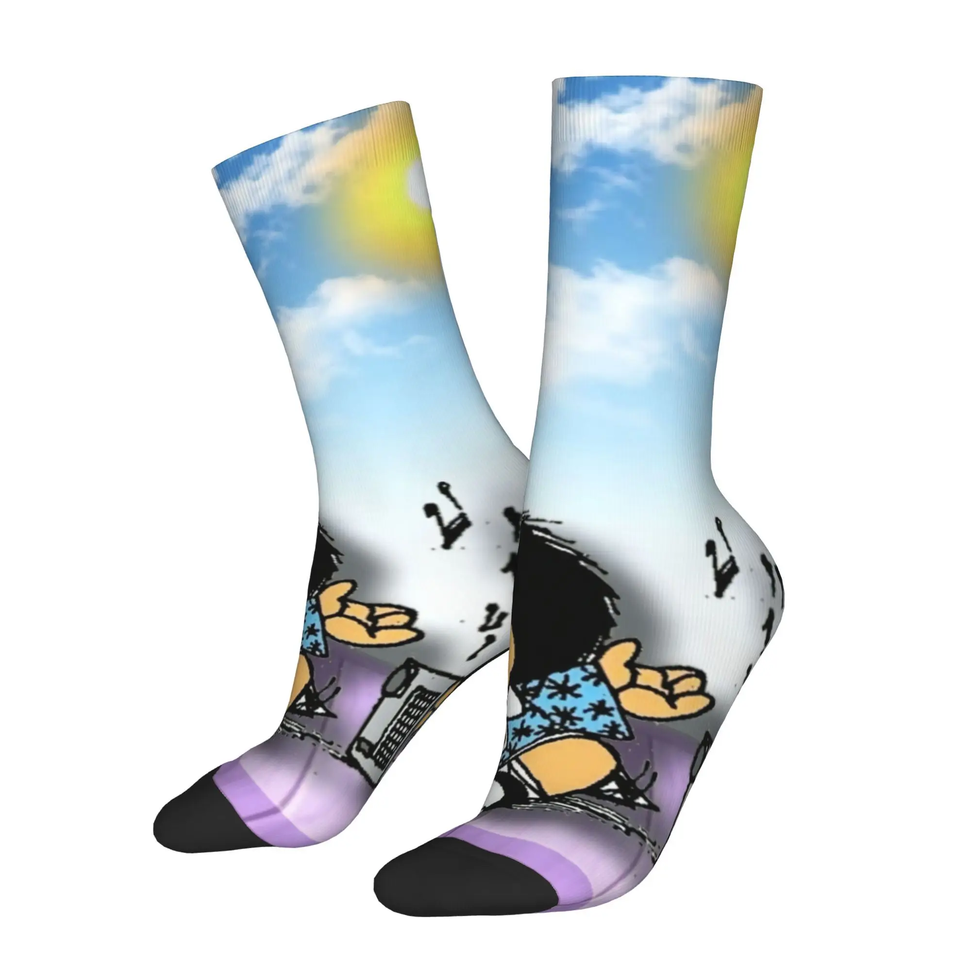 

Mafalda Cute Cartoon Men Cycling Socks All Season Breathable Athletic Crew Socks for Spring Summer Fall Winter