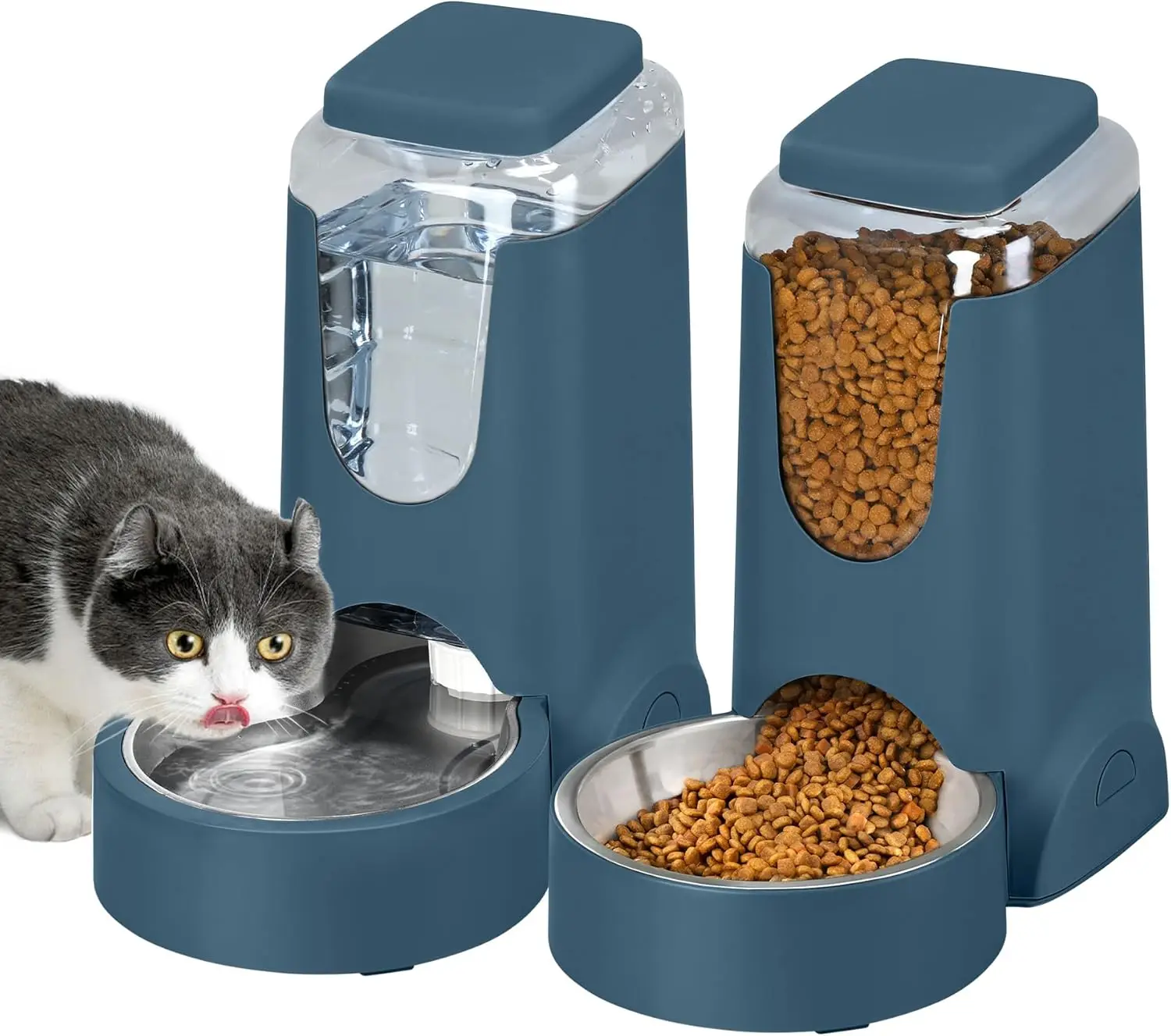 

2 Pack Automatic Pet Feeder and Gravity Water Dispenser Set for Small Medium Dogs Cats, Navy Blue