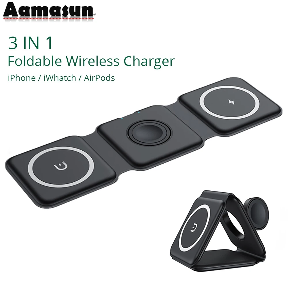 

Aamasun 3 in 1 Foldable Magnetic Wireless Charger for iPhone 13 11 12 Pro Max Portable Wireless Charger for Apple Watch/AirPod 3