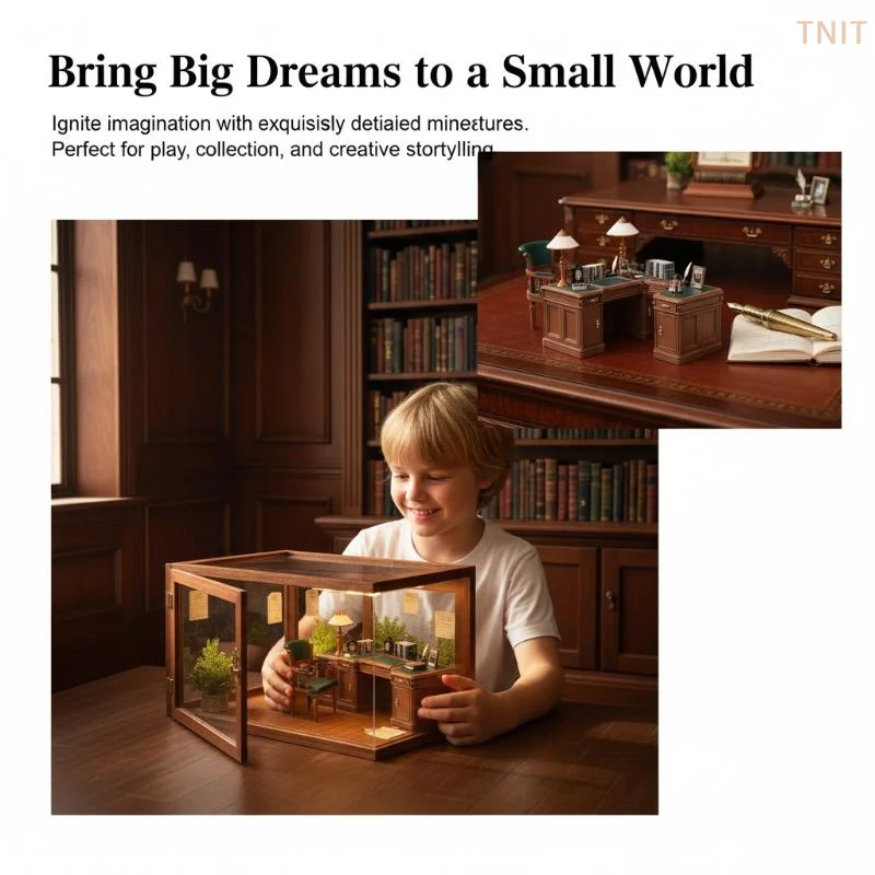 

[J] 1 Set Victorian Style Writing Table & Chair Hand-Carved Wooden Model 1:12 Miniature Office Desk Kit For Dollhouse Display