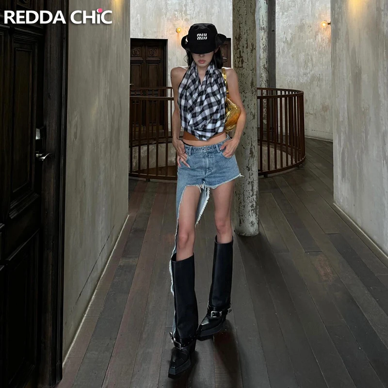 

REDDACHiC Asymmetrical Denim Shorts Women Korean Raw Edge Low Waist A-line Wide Leg Bootypants Trendy New Summer Female Clothes