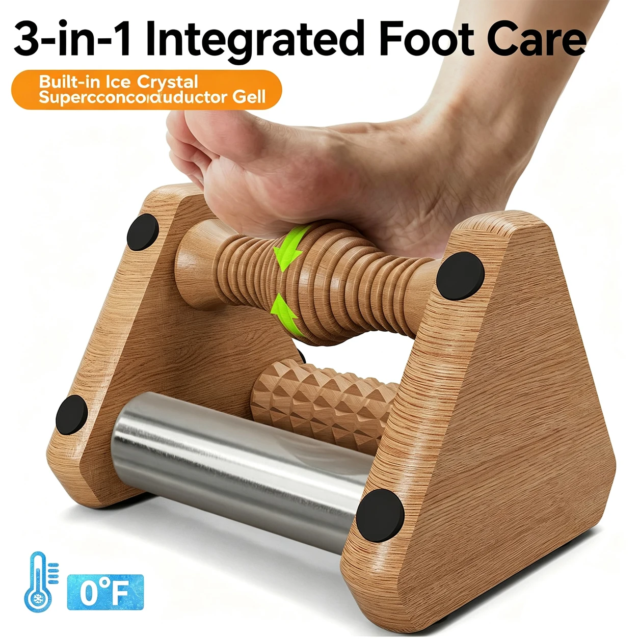 Wood Foot Massager Roller Cold Therapy Ice Gel Foot Roller for Plantar Fasciitis Relief Reflexology Acupoint Massage Relaxation - view 5