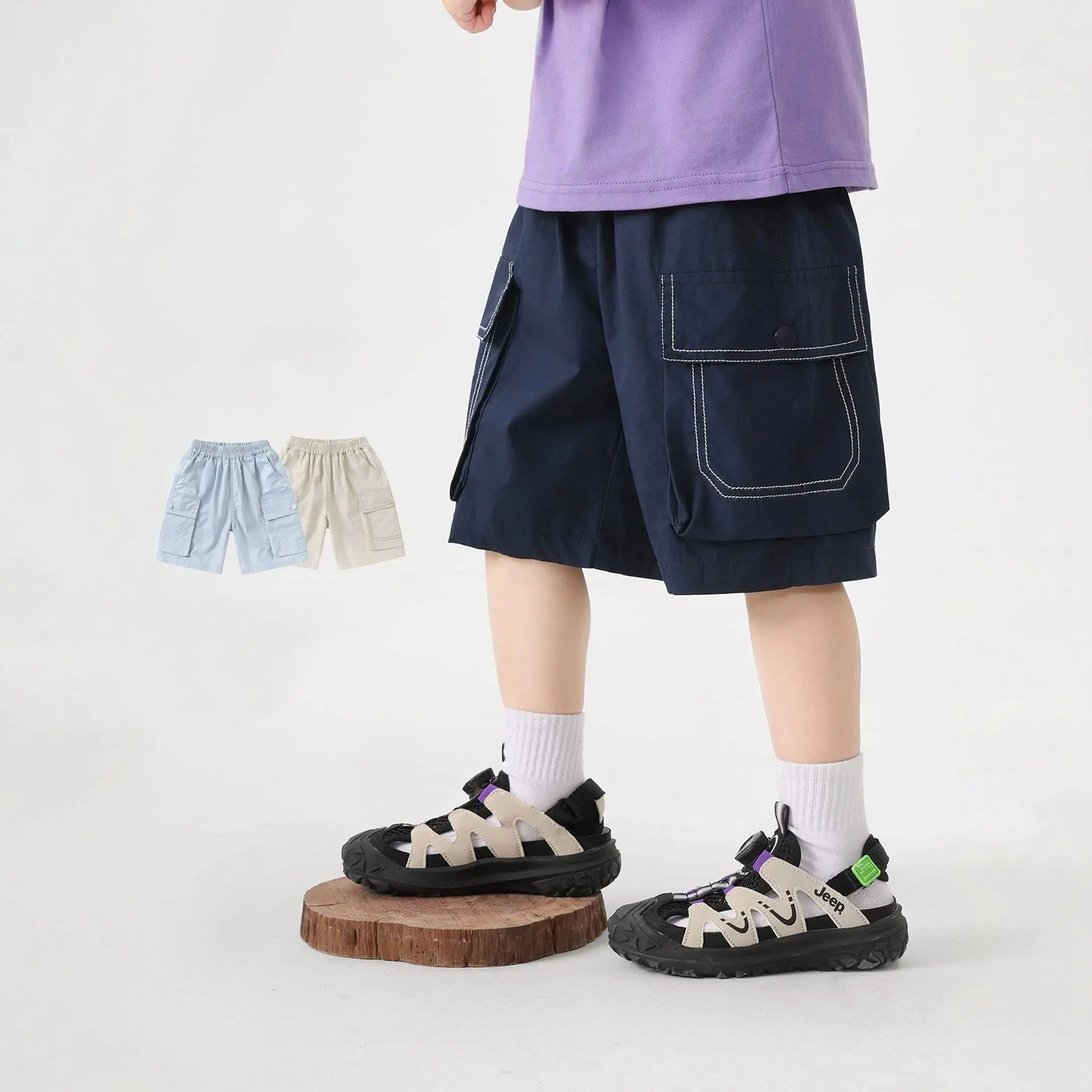 Pantalones Cortos Cargo para Niños, Verano 2026, Corte Holgado, Tejidos, Casuales, Tipo Bermuda, con Bolsillos Grandes, Cintura Elástica, Pantalones Deportivos para Niños