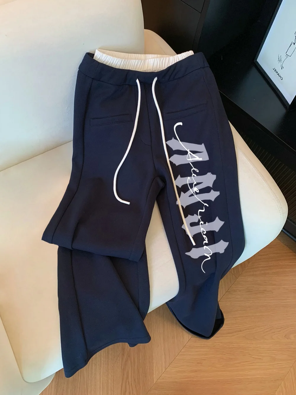 العلامة التجارية العصرية السراويل اللون بلو الخصر Dstring فضفاض واسعة الساق الجينز للرجال والنساء ربيع الخريف Faion التخسيس #2