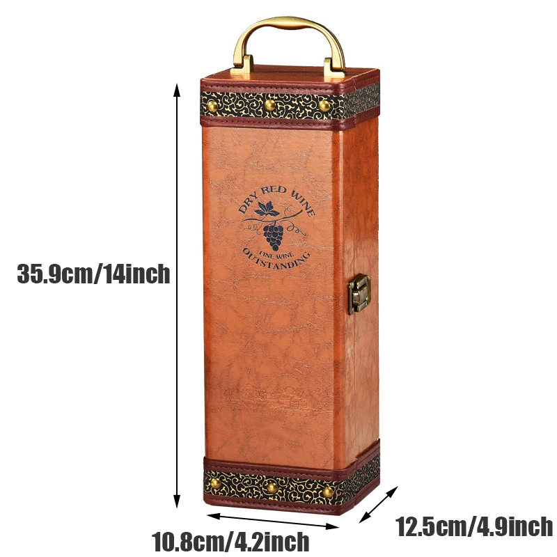 PU Leather Vintage Single Red Wine Storage Gift Box Holder Ring Paper Cutter Seahorse Knife Pourer Wooden view 6