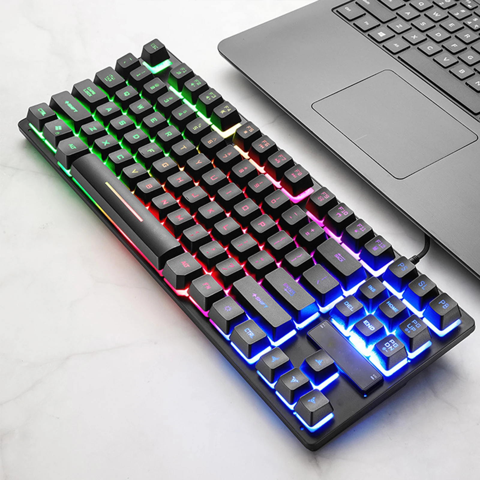 

87-Key Rgb Led Backlit Gaming Usb Wired Computer Keyboard For Pc Multimedia 12 Keys 19 Anti-Ghosting Compact Waterproof Design