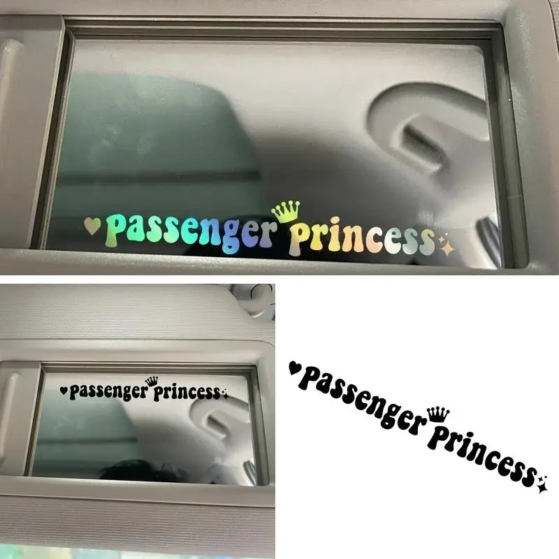 Funny Passenger Princess Vinyl Car Decal, 15x2.3cm Cute Crown Pattern, Stylish Sticker for Car Rearview Mirror Interior