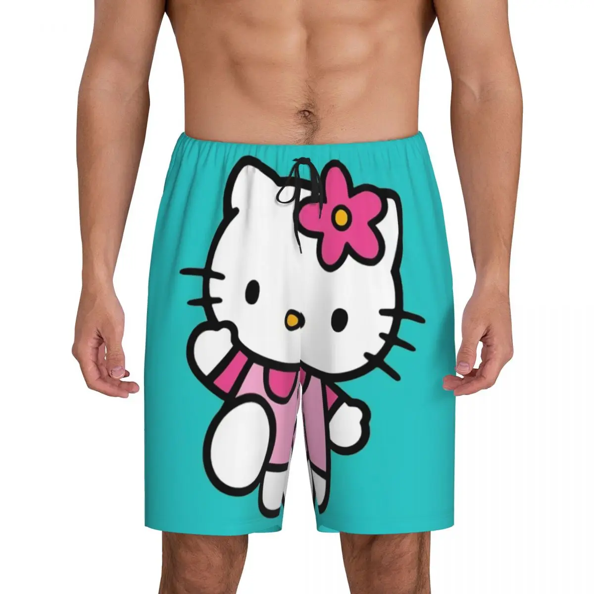 

Custom Printed Men Animated Anime Hello Kitty Pajama Bottoms Sleepwear Pjs Sleep Shorts with Pockets