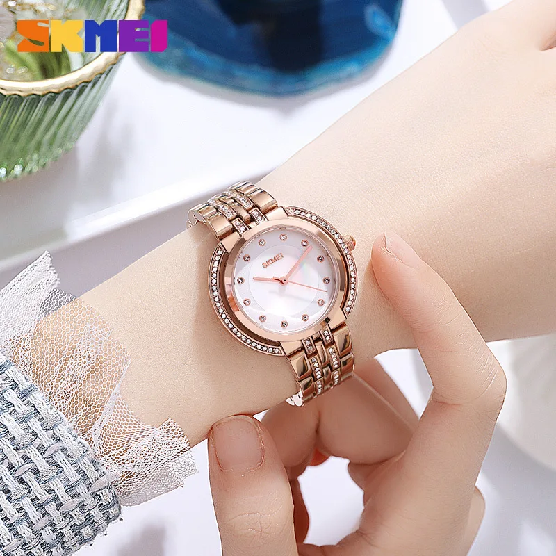 Reloj de Pulsera para Mujer, Cuarzo, Lujoso, con Esfera de Diamantes de Imitación, Correa de Aleación de Zinc, Pantalla Analógica, Resistente al Agua 3 Bar, Moderno