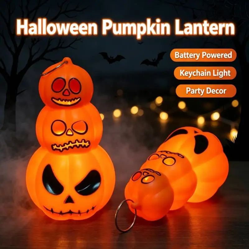 Battery Powered Three Layer Halloween Pumpkin Lantern Keychain Light for Daily Atmosphere Party Decoration Scary Ghost Decor