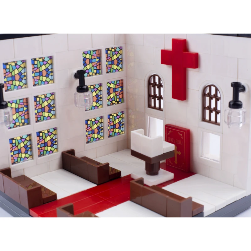 MOC Stadt Szene Street View Zubehör Bausteine Kreative Kirche Büro Badezimmer Studio Schlafzimmer Haus DIY Ziegel Spielzeug Geschenke