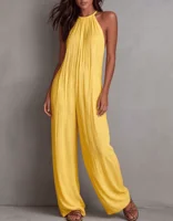 Women Halter Neck Off Shoulder Jumpsuit Sleeveless Loose Wide Leg With Pockets Casual Summer Beach - Image 5