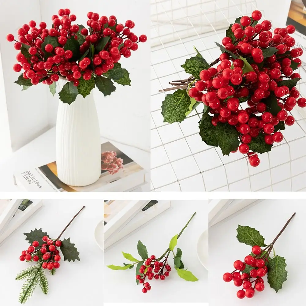 Multicolor Artificial Christmas Flower Floral Arrangement Home Decor Simulation Pine Cone Stems Xmas Berry Pine Stick