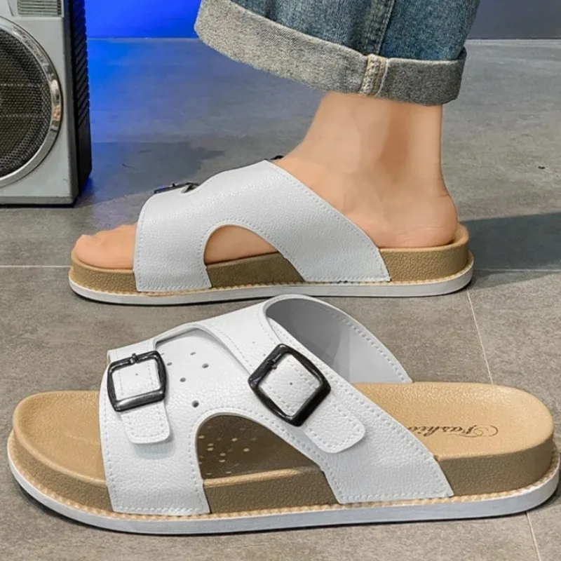 Novos chinelos para homens de alta qualidade chinelo de couro moda casual esporte slides ao ar livre não deslizamento chinelos de praia para homem flip-flops