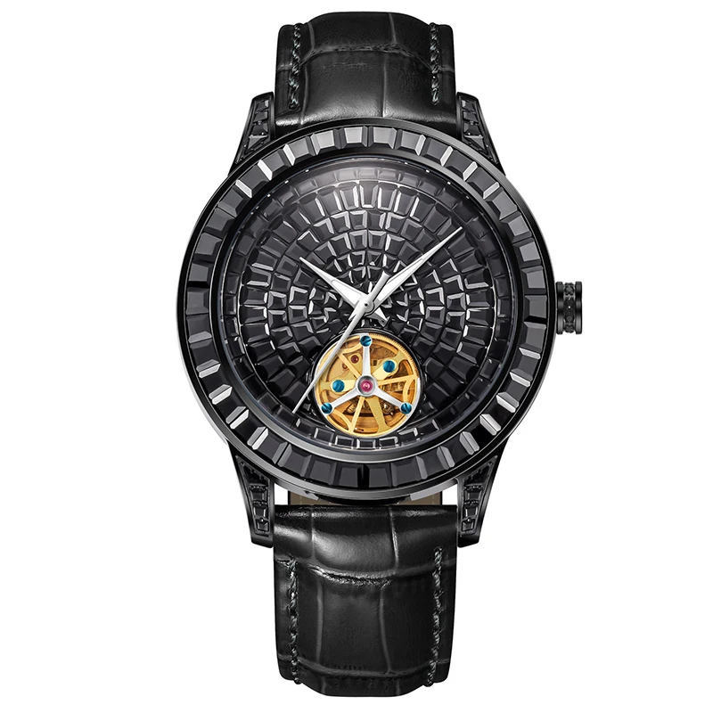 2025 Nieuw Haemmer Jacob Diamond Face Tourbillon mechanisch herenhorloge Echt leer gloeiend mechanisch herenhorloge