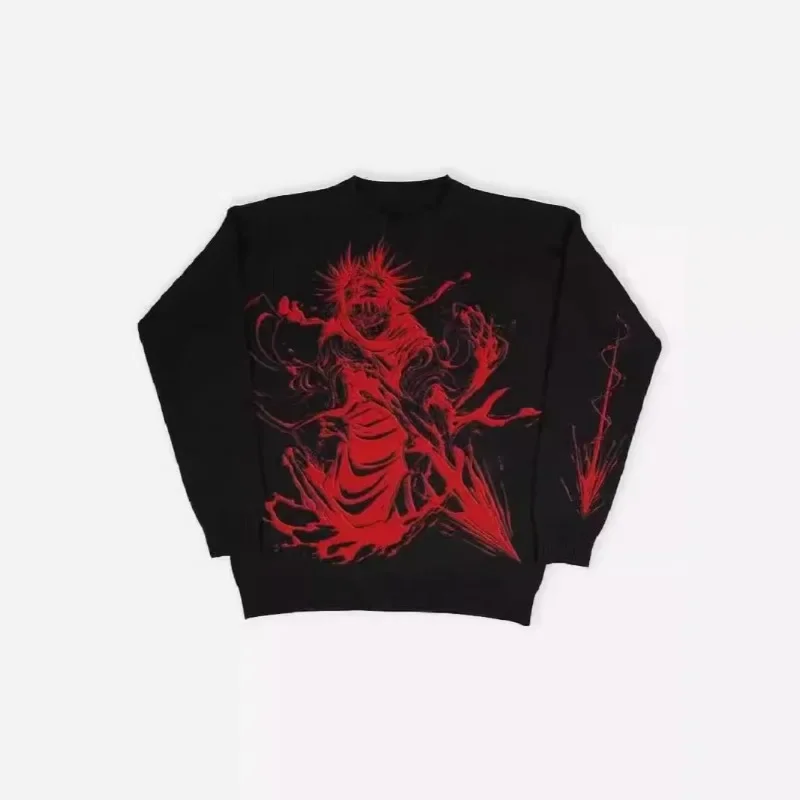 Deeptown Y2k Gothic Women's Thermal Sweater Anime Oversized Japanese Harajuku Fashion Knit Pullovers Streetwear Autumn Punk