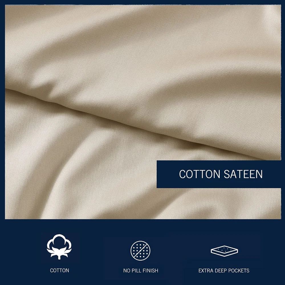 نوتيكا - ملاءات كينج، سرير ساتين قطني، عدد 400 خيط، حريري ناعم ومقاوم للتجاعيد (بيج ريجاتا، كينج) #3
