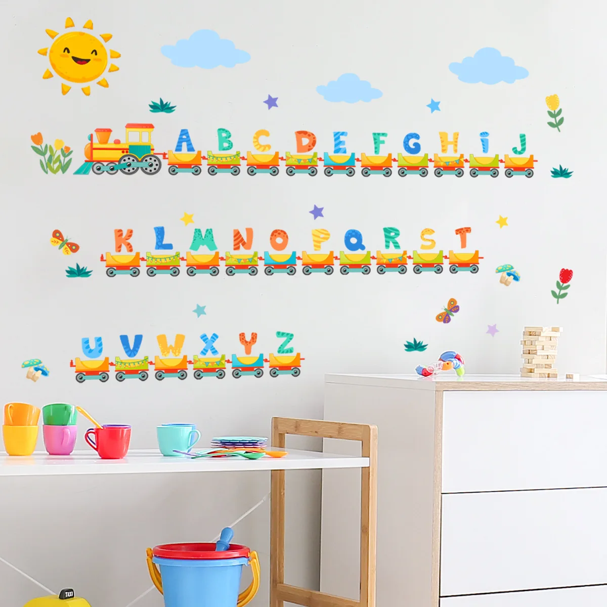 2pcs English Alphabet Cartoon Small Train Wall Sticker Background Wall Living Room Bedroom Restaurant Decoration Wall Sticker