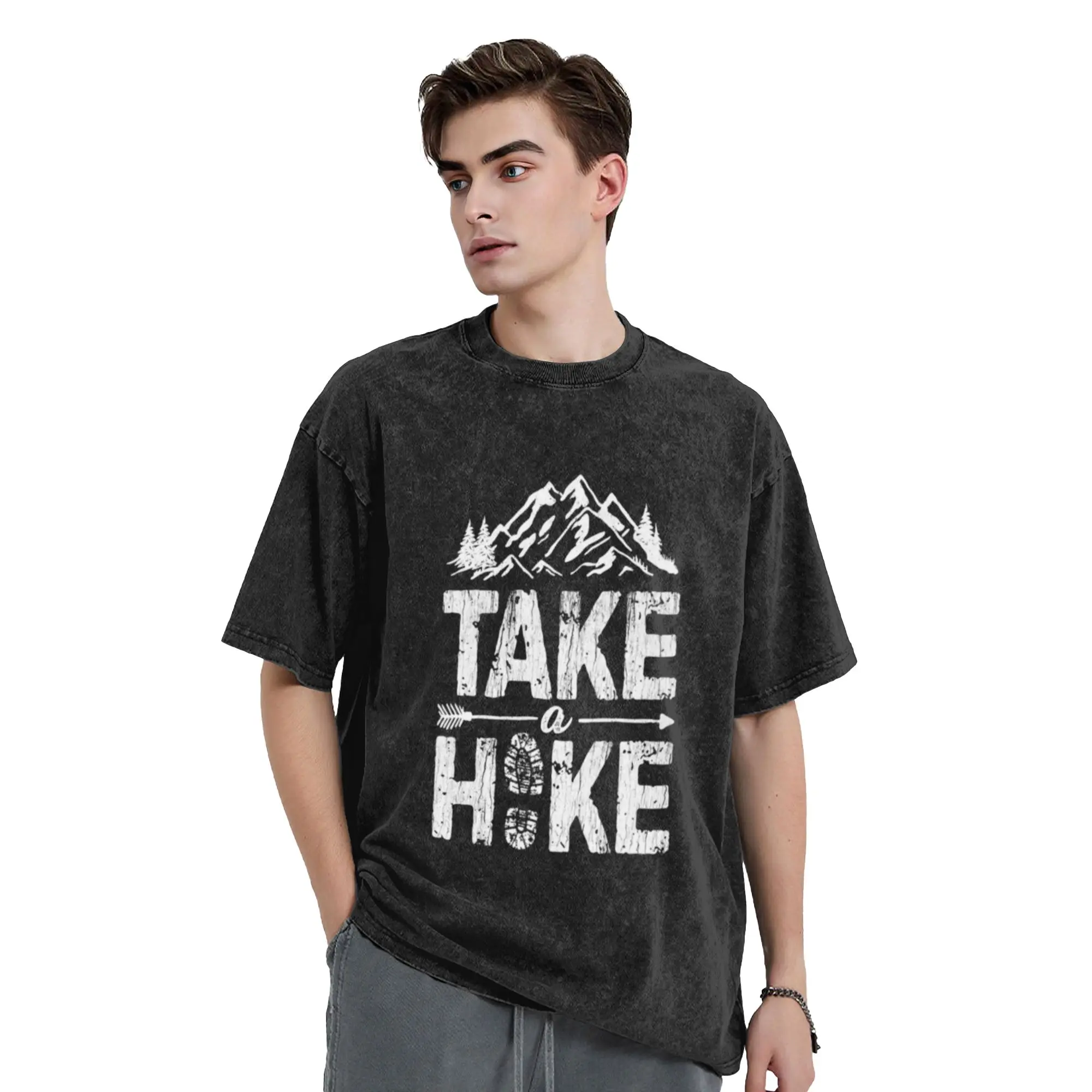 Take A Hike Outdoor Hiking Nature Hiker Vintage  Unique Trendy A Washed T Shirt Men's Women's Oversized Cotton Tees Tops