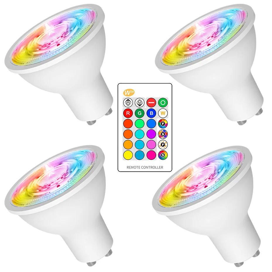 

4PCS GU10 привел 220V Dimmable RGB Прожекторные лампы AC 85-265V RGBW GU10 светодиодная лампа с 16 цветами ночного декора спальни дистанционного управления