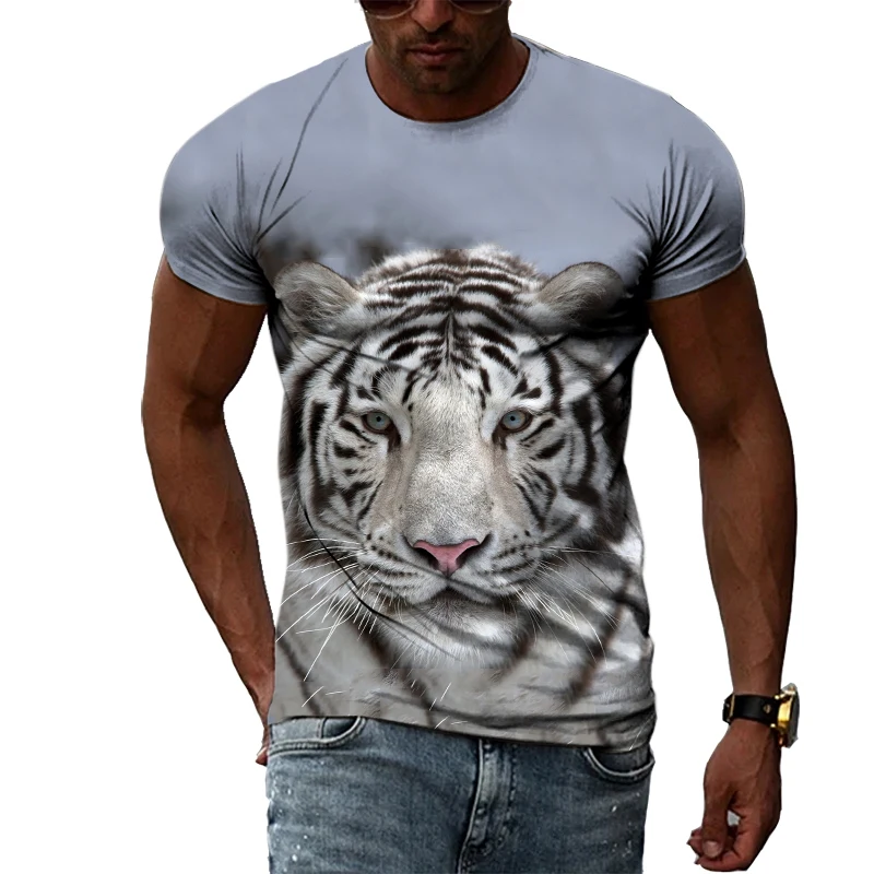 Cool Tiger Summer Fashion Domineering Casual Personality 3D Harajuku Print Men\'s Comfortable Round Neck Short Sleeve T-Shirt Top