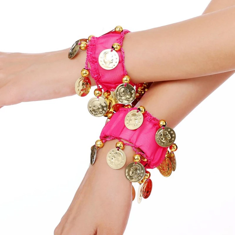 1Pcs Belly Dance Metal Coin Bracelets Belly Dancing Wrist Ankle Cuffs Bracelets Chiffon Gold Coin Belly Dance Accessories