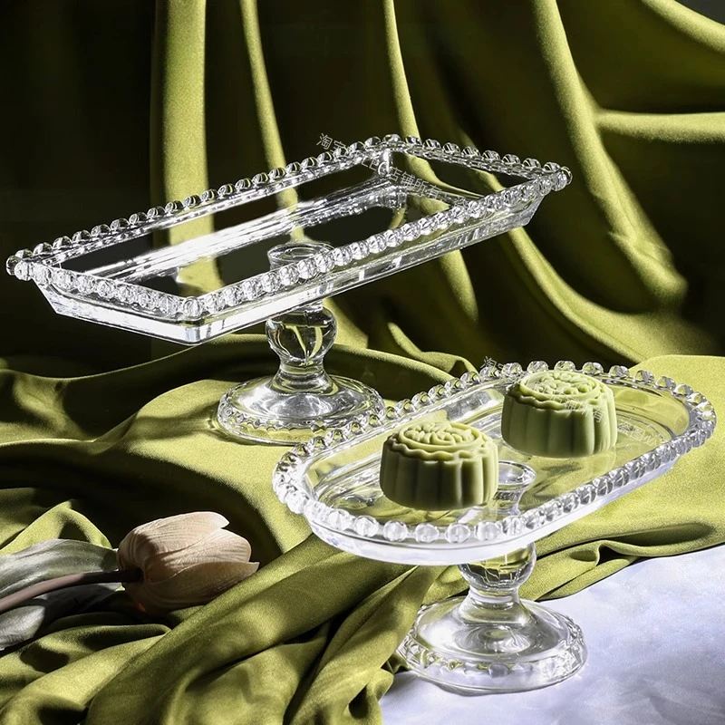 Transparent glass dessert table display stand double-layer ornament tall fruit plate cake refreshment plate