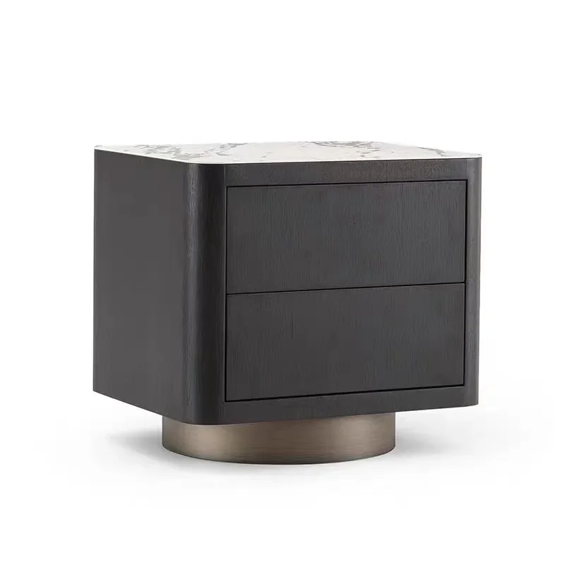 Italian minimalist smoky color solid wood bedside table metal
