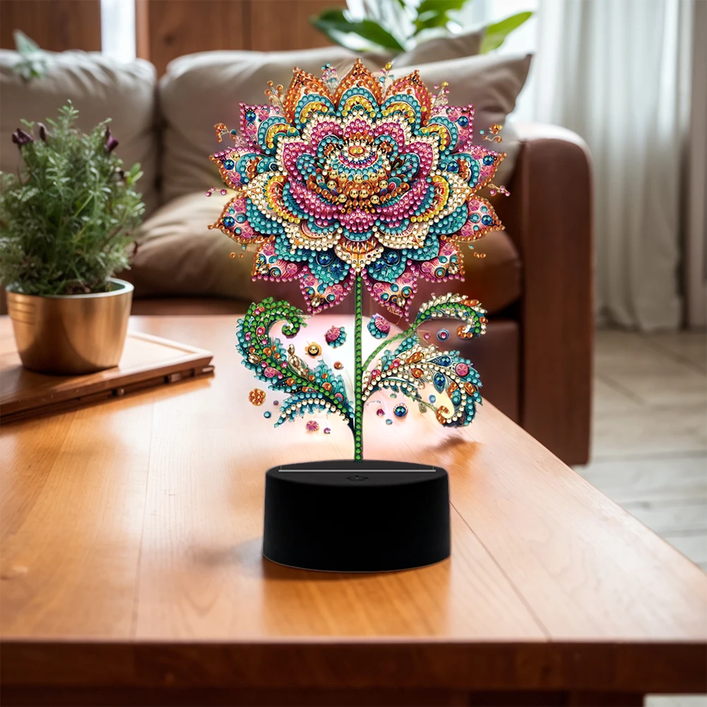 Flower Animal Diamond Painting LED Lamp for Bedroom Living Room Office - Unique Decorative Piece