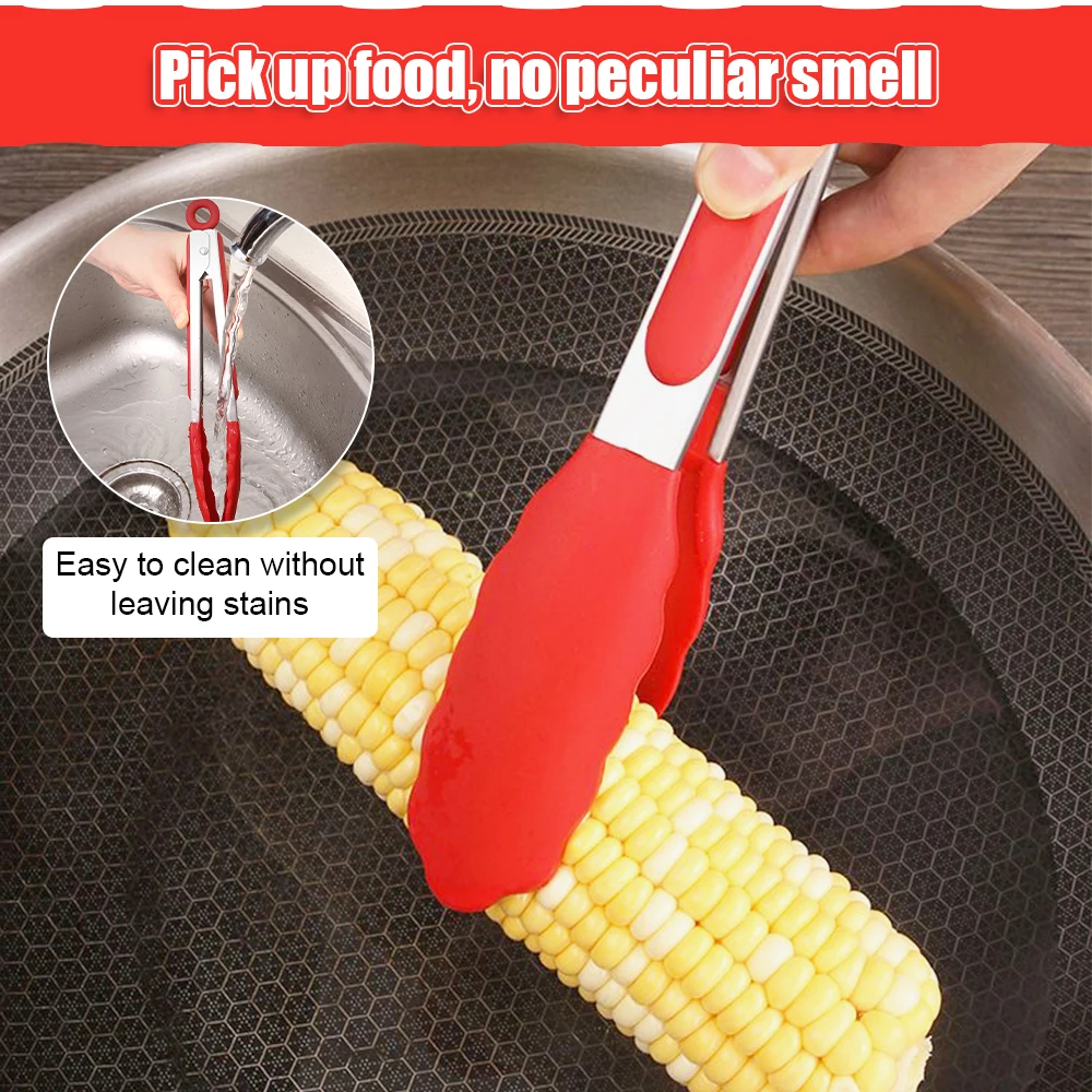 Pinzas de silicona para asar a la parrilla, pinzas antiadherentes de acero inoxidable, utensilios de cocina para servir ensalada y pan