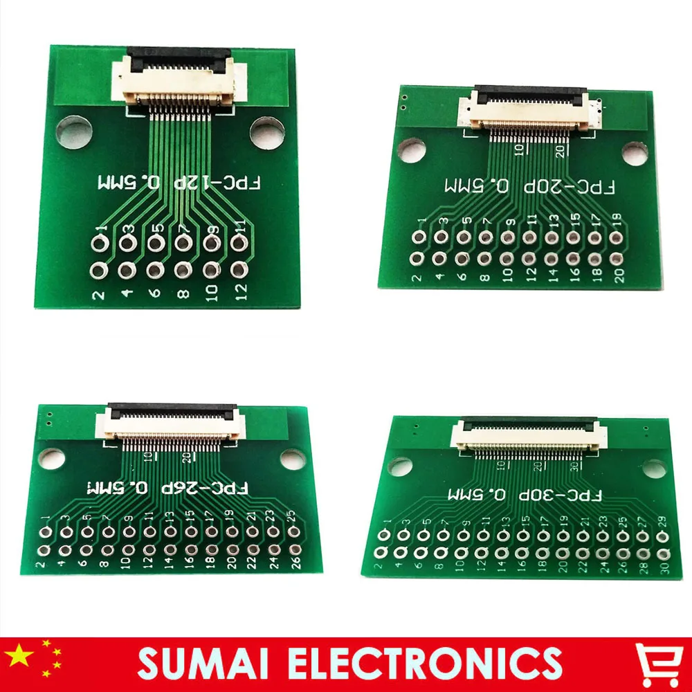 4/5/6/8/10/12/20/26/30.... Pin 0.5mm FPC/FFC PCB Connector Socket Adapter Board,4Pin to 60 Pin Flat Cable One-sided Sockets